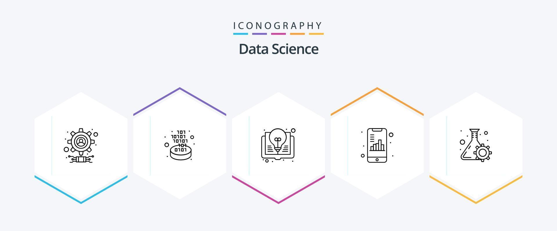 Data Science 25 Line icon pack including flask. graph. book. document. mobile vector