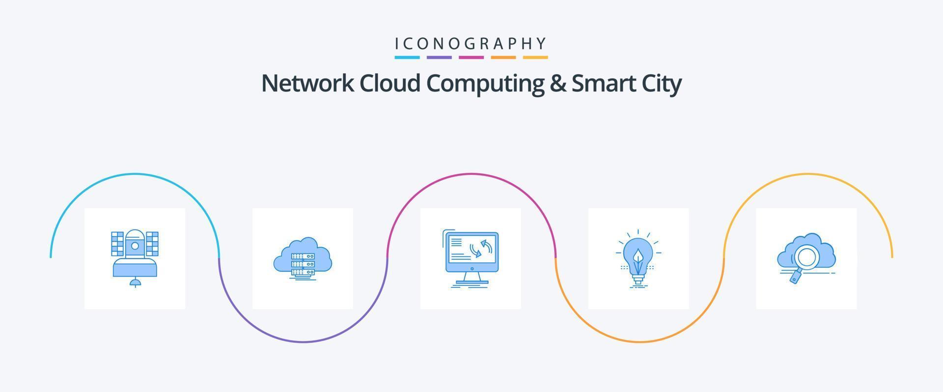 Network Cloud Computing And Smart City Blue 5 Icon Pack Including idea. data. computer. information vector
