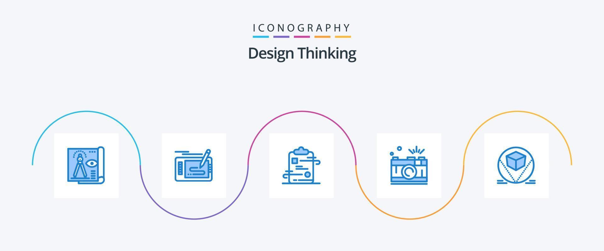 Design Thinking paquete de iconos azul 5 que incluye foto. cámara. dibujo. papel. Lista de Verificación vector