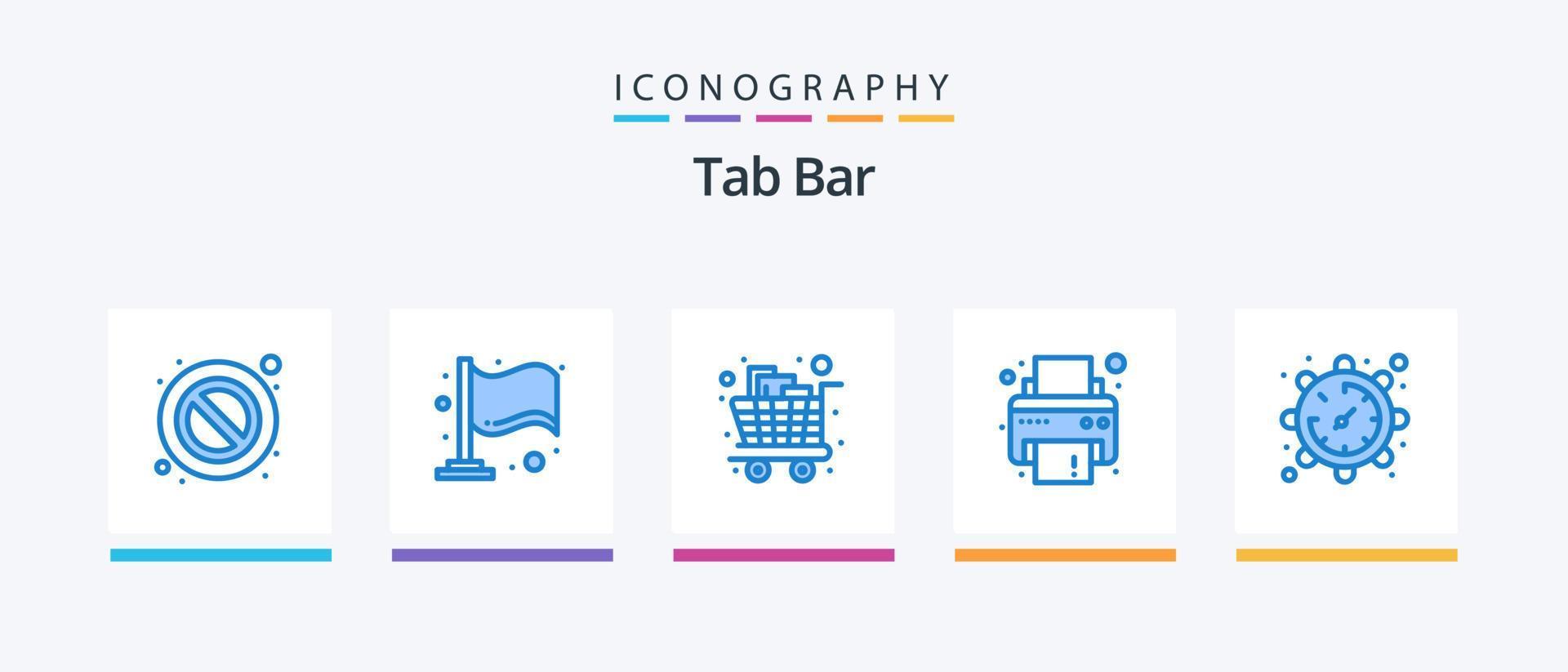 Tab Bar Blue 5 Icon Pack Including watch. setting. groceries. gear. print. Creative Icons Design vector