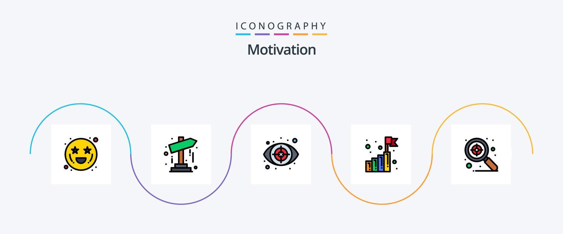 Motivation Line Filled Flat 5 Icon Pack Including search. success goal. crime. startup. business vector