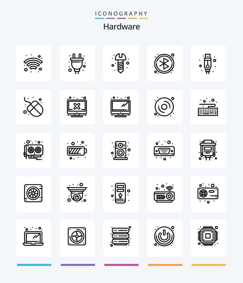 Creative Hardware 25 OutLine icon pack  Such As hardware. usb. hardware. cable. searching vector