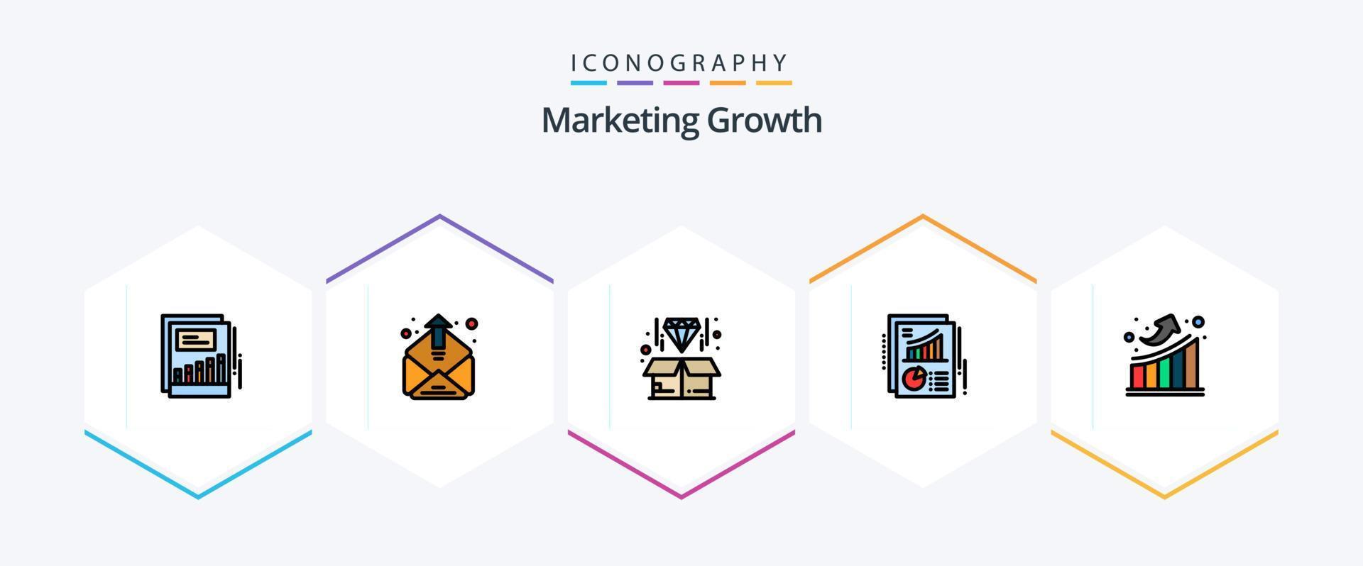 Marketing Growth 25 FilledLine icon pack including graph. pie. mailing. document. product vector