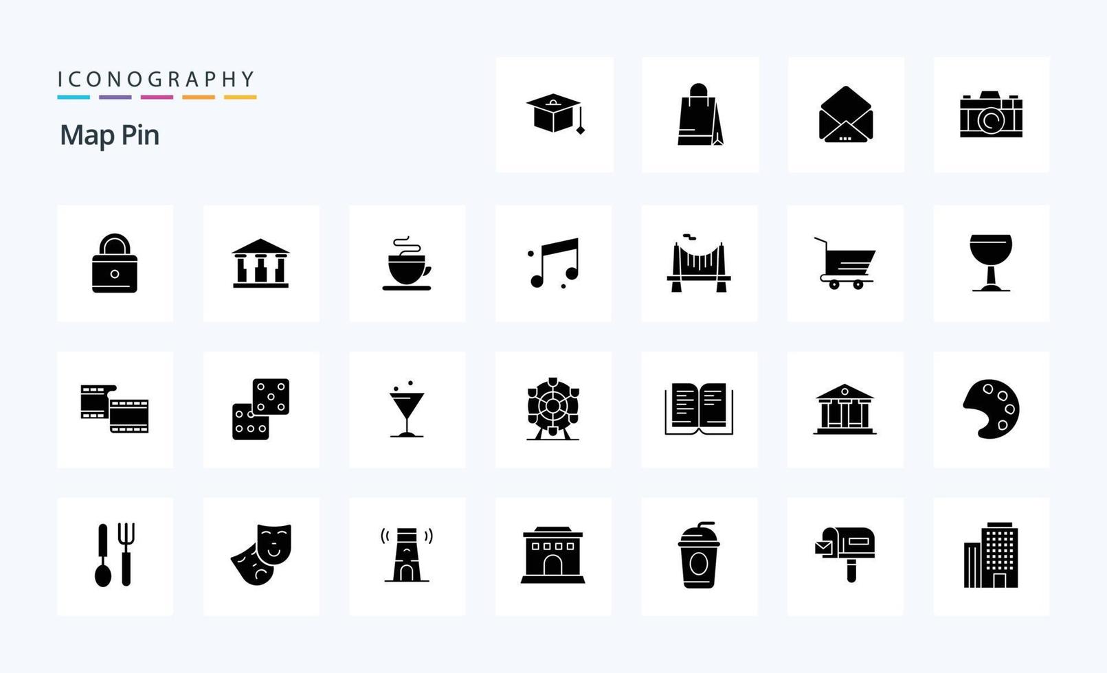 25 Map Pin Solid Glyph icon pack vector