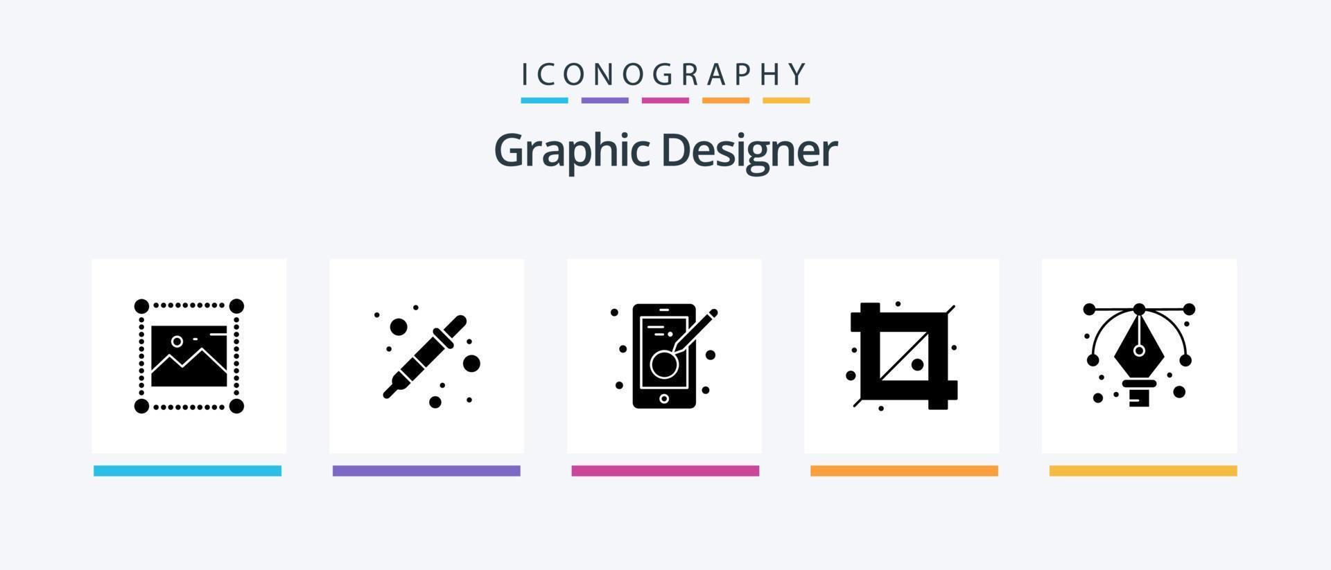 Graphic Designer Glyph 5 Icon Pack Including design. designing tool. liquidator. crop tool. mobile. Creative Icons Design vector