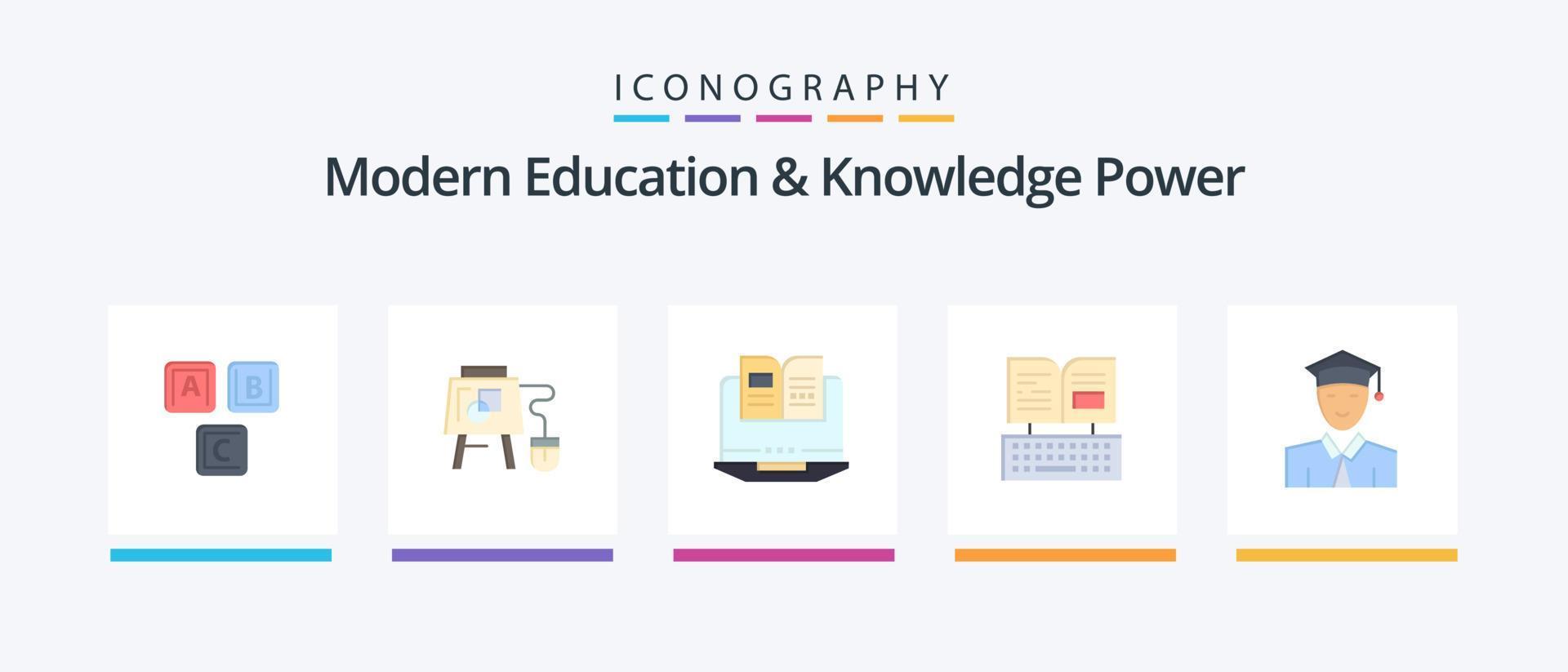 Modern Education And Knowledge Power Flat 5 Icon Pack Including student. book. education. keyboard. hardware. Creative Icons Design vector