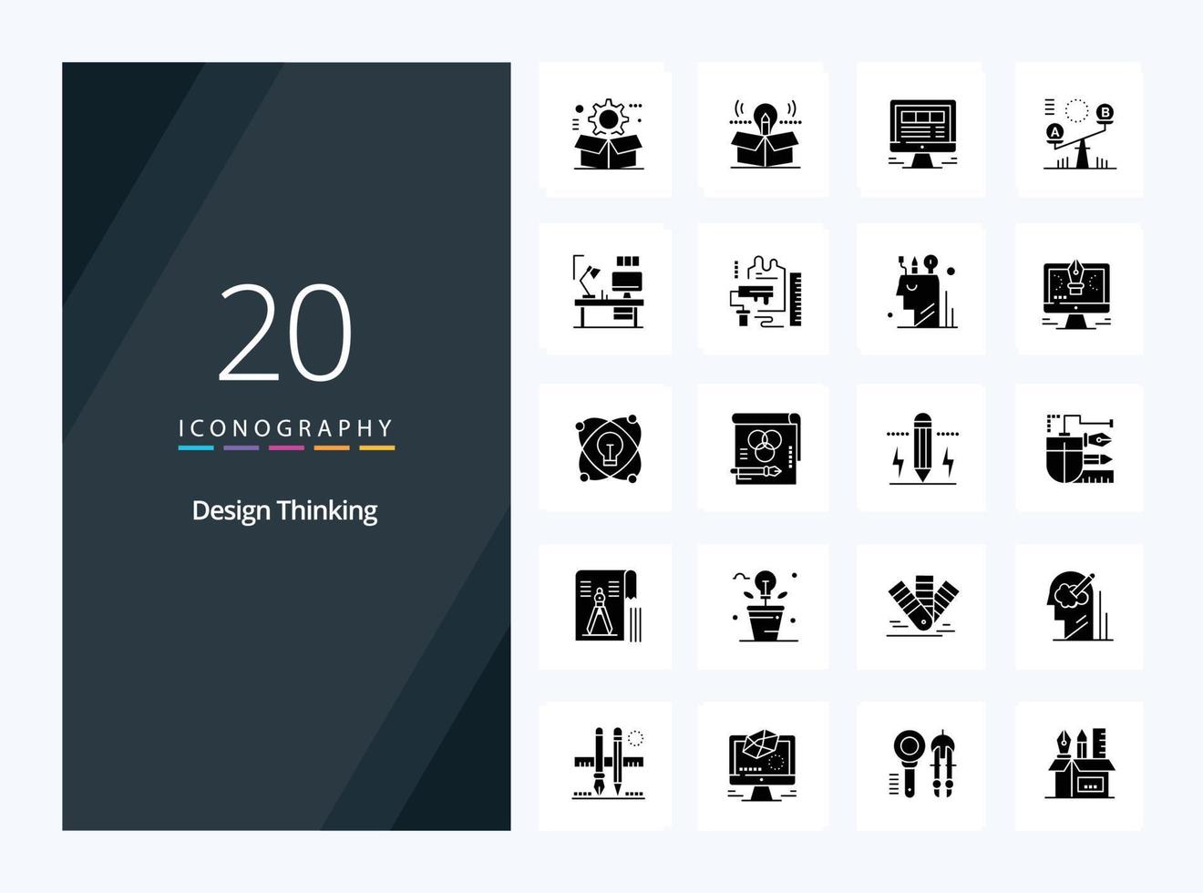 20 icono de glifo sólido de pensamiento de diseño para presentación vector