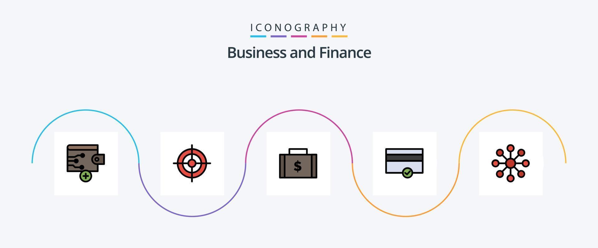 la línea de finanzas llenó el paquete de iconos flat 5 que incluye la organización. negocio. dólar. pago. finanzas vector