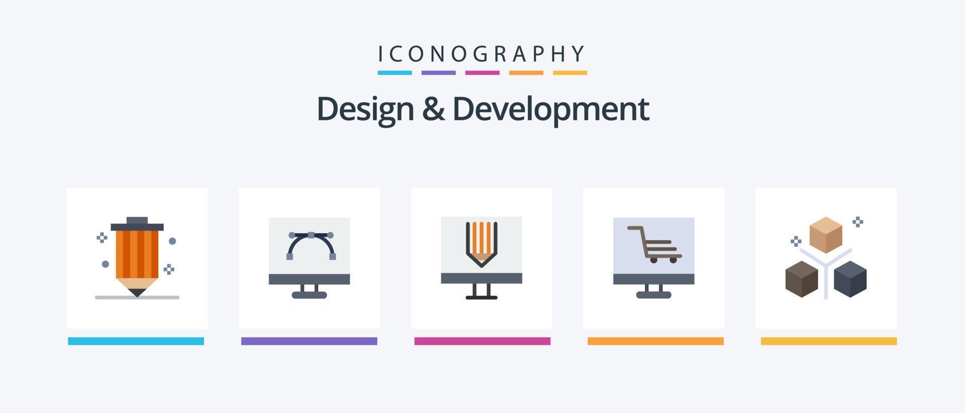 Design and Development Flat 5 Icon Pack Including project. development. graphic design. programing. design. Creative Icons Design vector