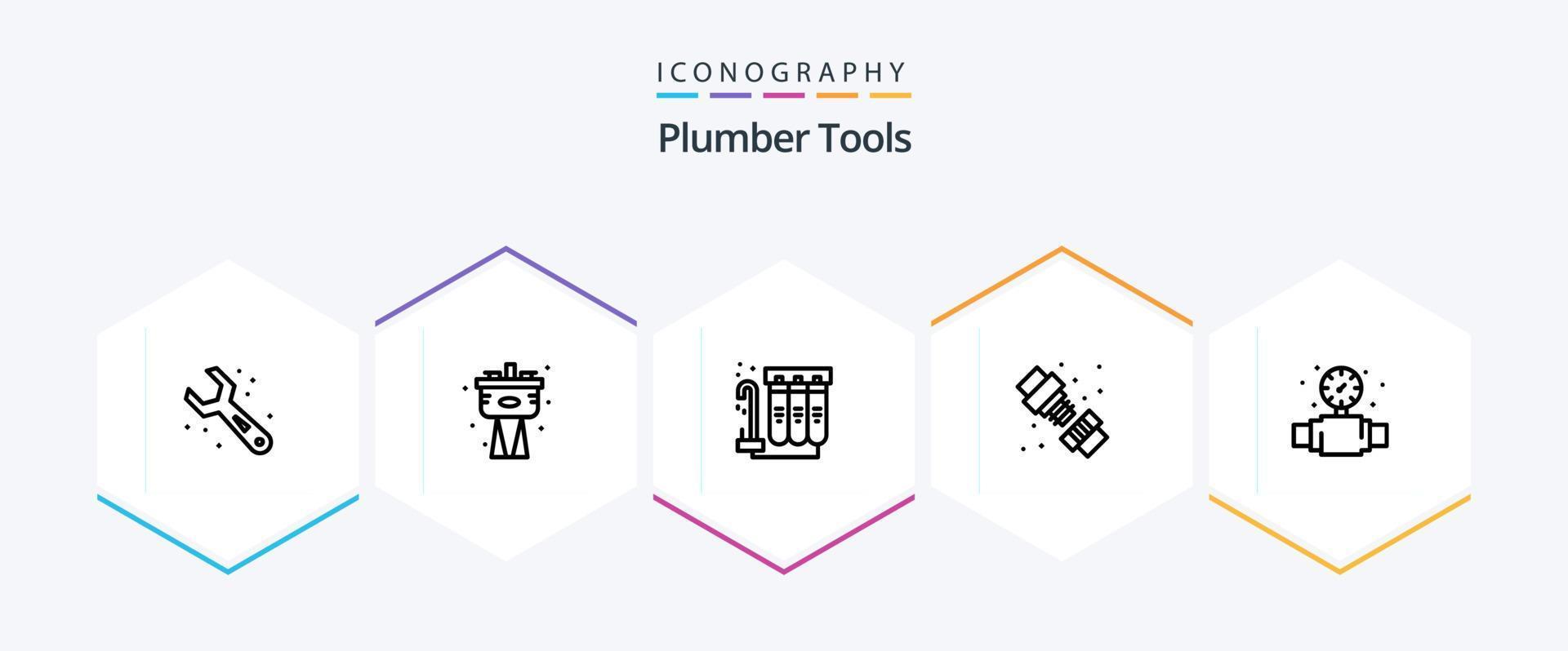 paquete de íconos de 25 líneas de plomero que incluye mecánica. plomería. filtrar. plomero. articulación vector