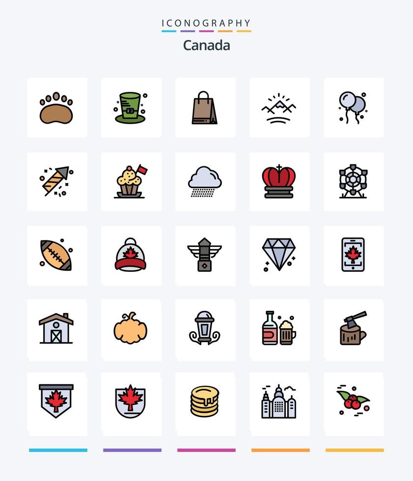 Creative Canada 25 Line FIlled icon pack  Such As fly. canada. canada. sun. mountains vector