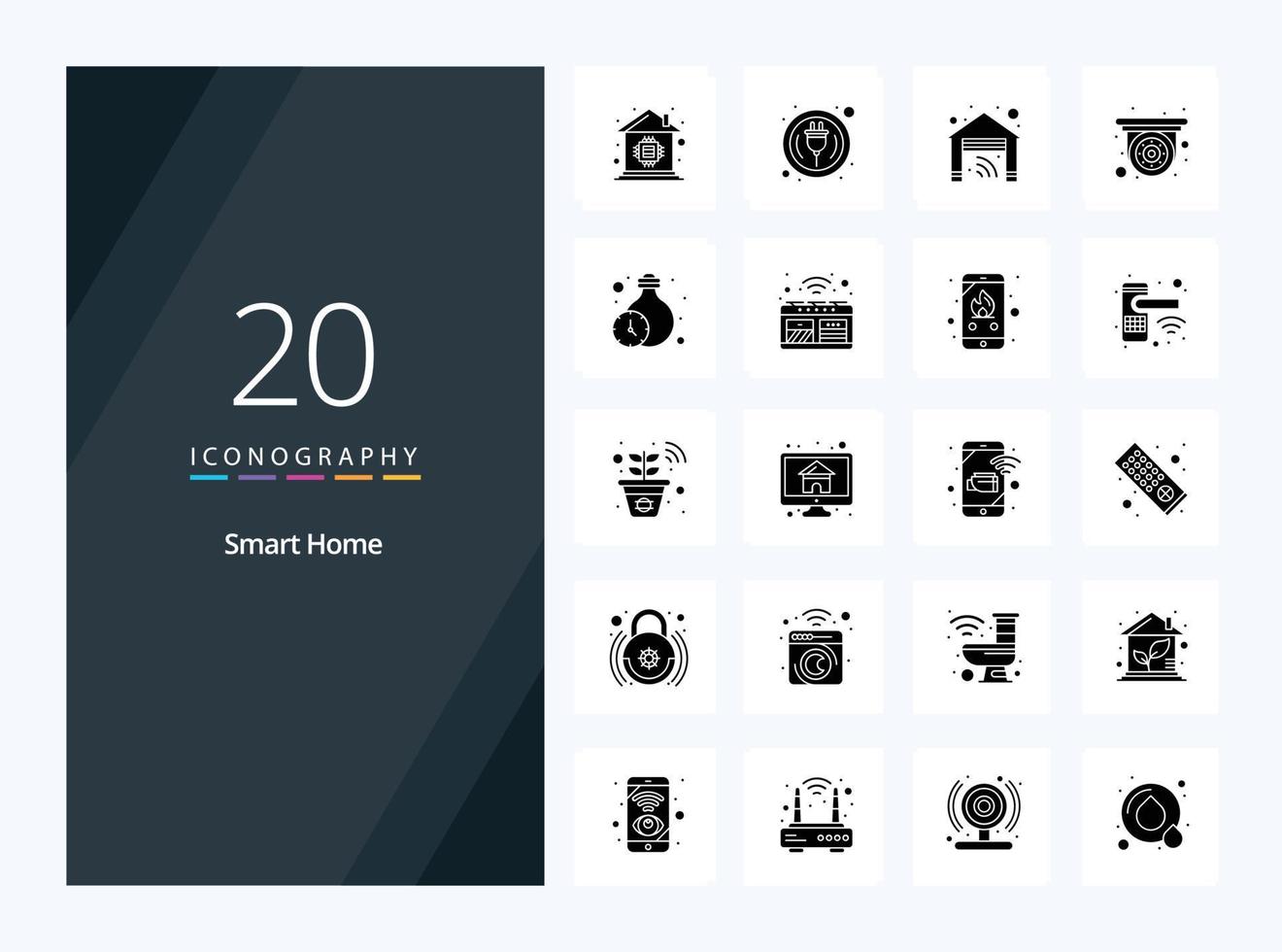 20 icono de glifo sólido de hogar inteligente para presentación vector
