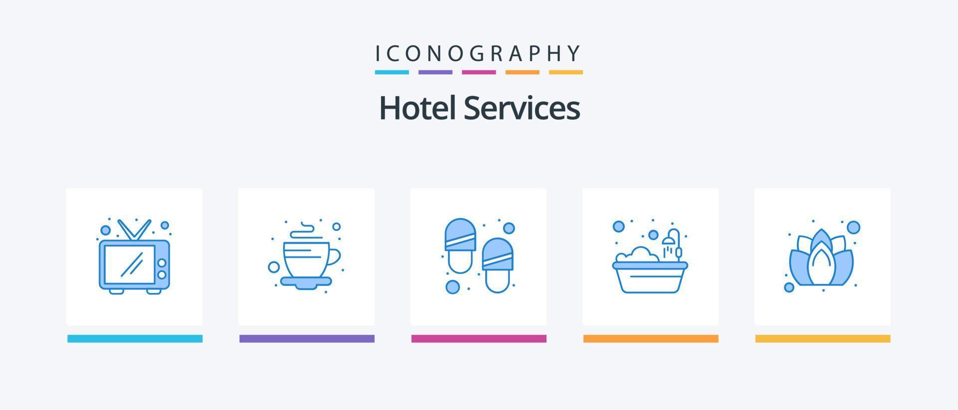 Paquete de 5 iconos azules de servicios de hotel que incluye bañera de hidromasaje. jabón. zapatillas. hotel. hotel. diseño de iconos creativos vector