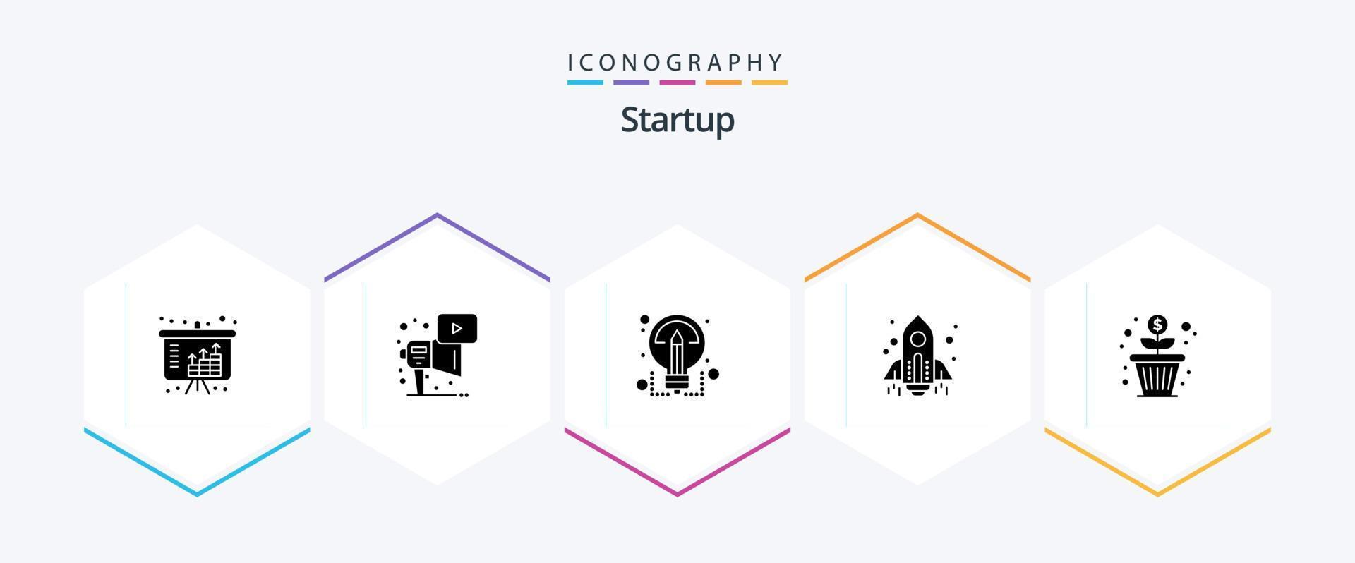 Startup 25 Glyph icon pack including growth. launch. creative. startup. rocket vector