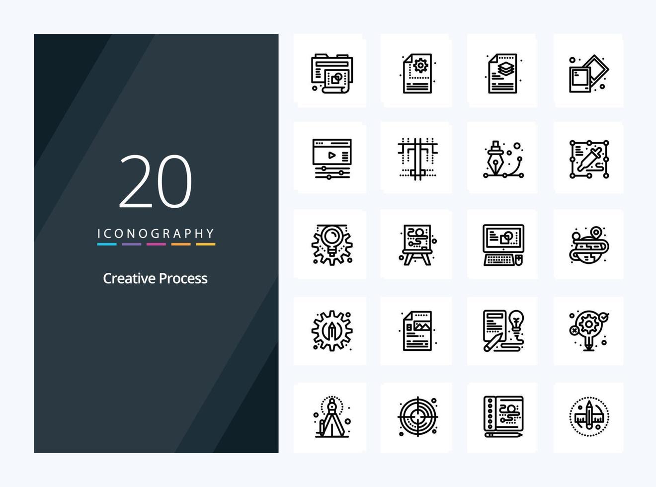 20 icono de esquema de proceso creativo para presentación vector