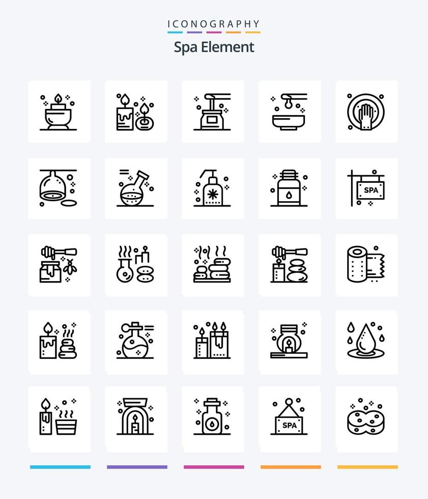 Creative Spa Element 25 OutLine icon pack  Such As citrus. hand spa. beauty. hand soak. yoga vector