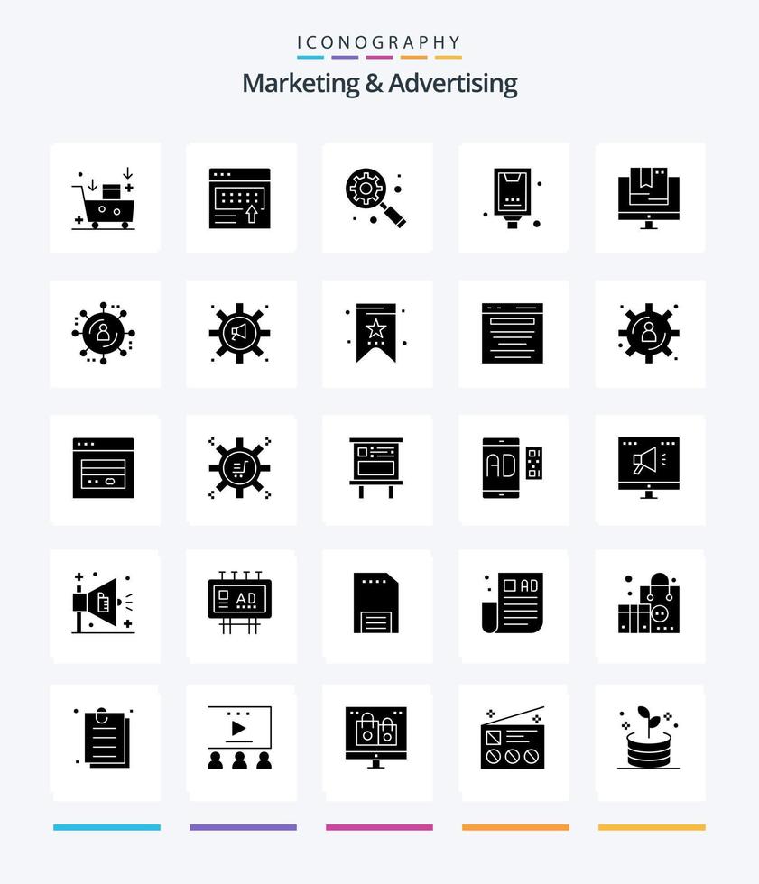 Creative Marketing And Advertising 25 Glyph Solid Black icon pack  Such As poster. billboard. marketing. announcement. internet marketing vector