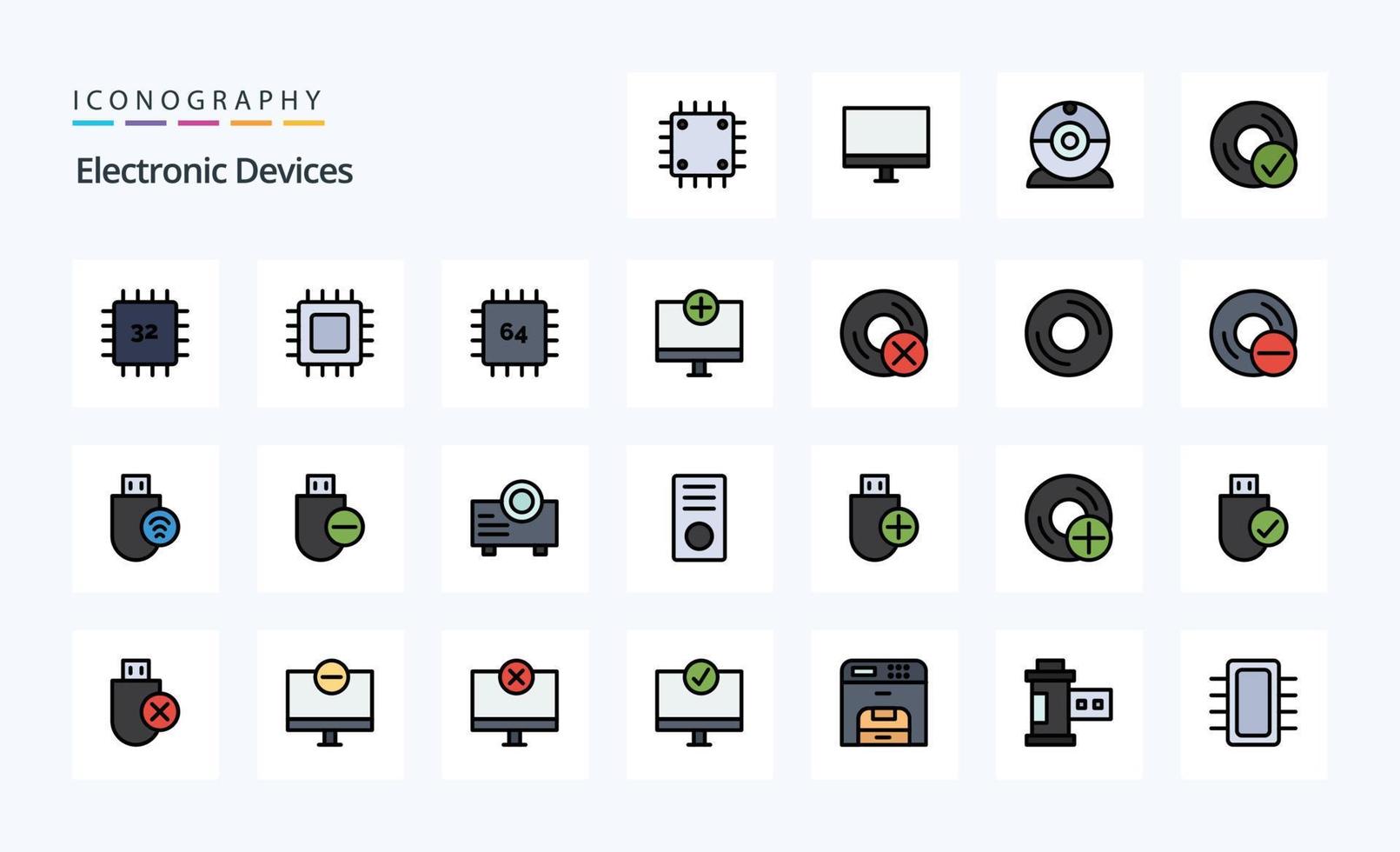 paquete de iconos de estilo lleno de línea de 25 dispositivos vector