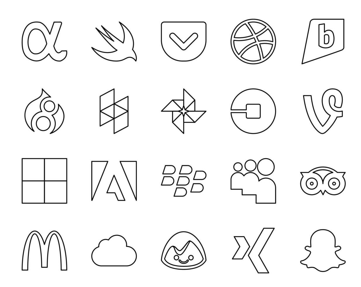 20 Social Media Icon Pack Including travel myspace uber blackberry delicious vector