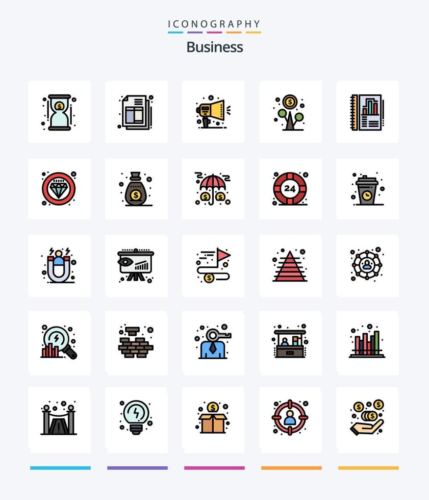 Creative Business 25 Line FIlled icon pack  Such As report. annual. notification. money. flower vector