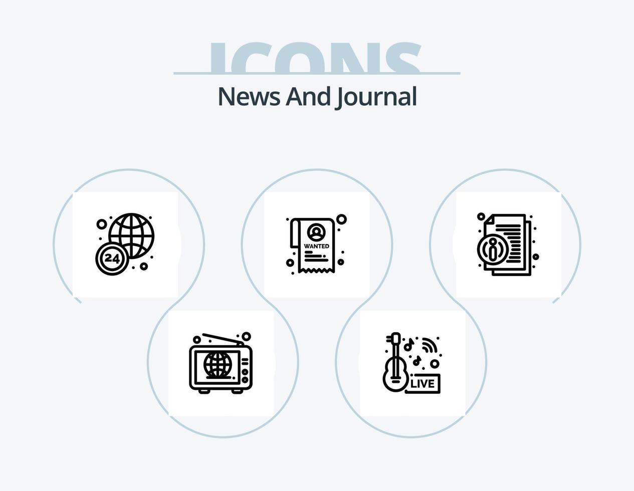 News Line Icon Pack 5 Icon Design. news hours. tape. utube. cassette. audio vector