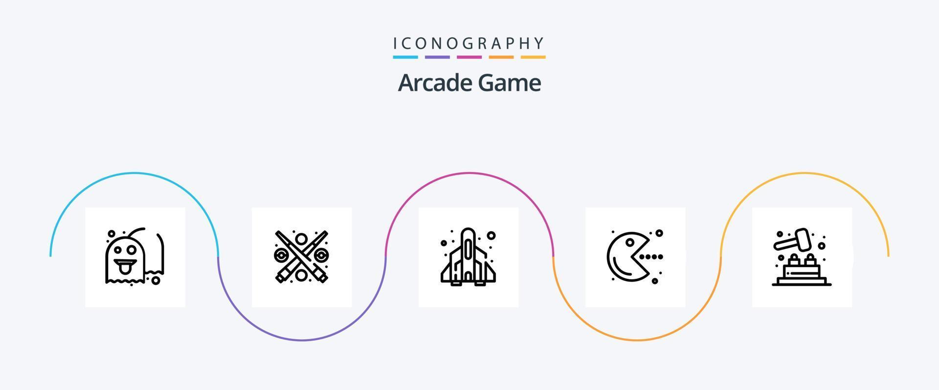 Arcade Line 5 Icon Pack Including game. play. rocket. game. pacman vector