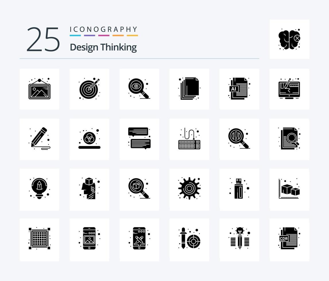 Design Thinking 25 Solid Glyph icon pack including computer. document. design. ai. layer vector