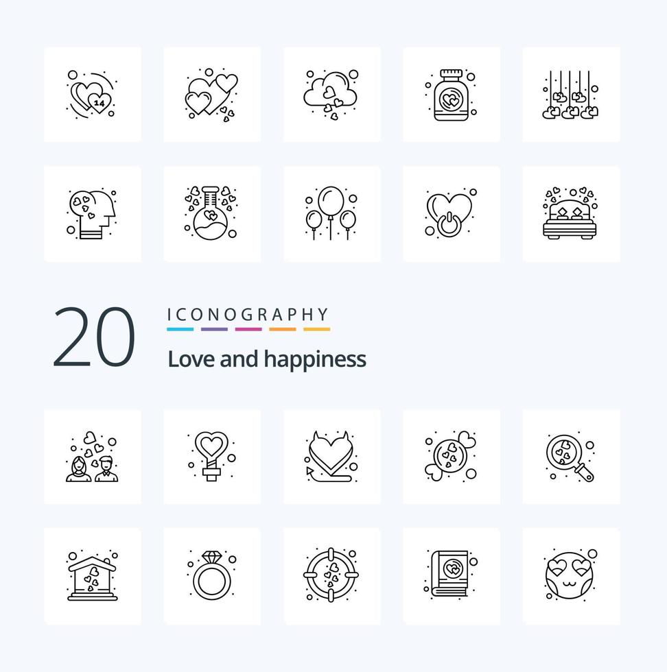 20 Love Line icon Pack like search heart devil sweet love vector
