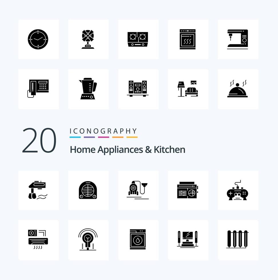20 Home Appliances And Kitchen Solid Glyph icon Pack like kitchen cable heating hotel vacuum vector