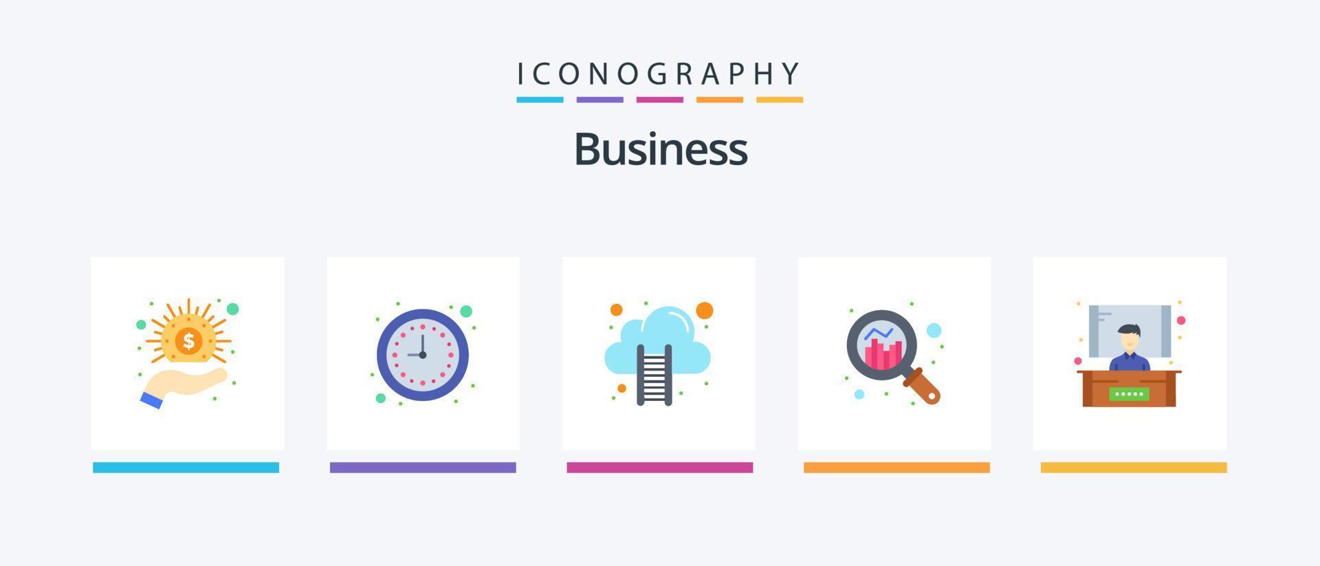 paquete de iconos de 5 planos de negocios que incluye presentación. grafico. computación en la nube. buscar. análisis. diseño de iconos creativos vector