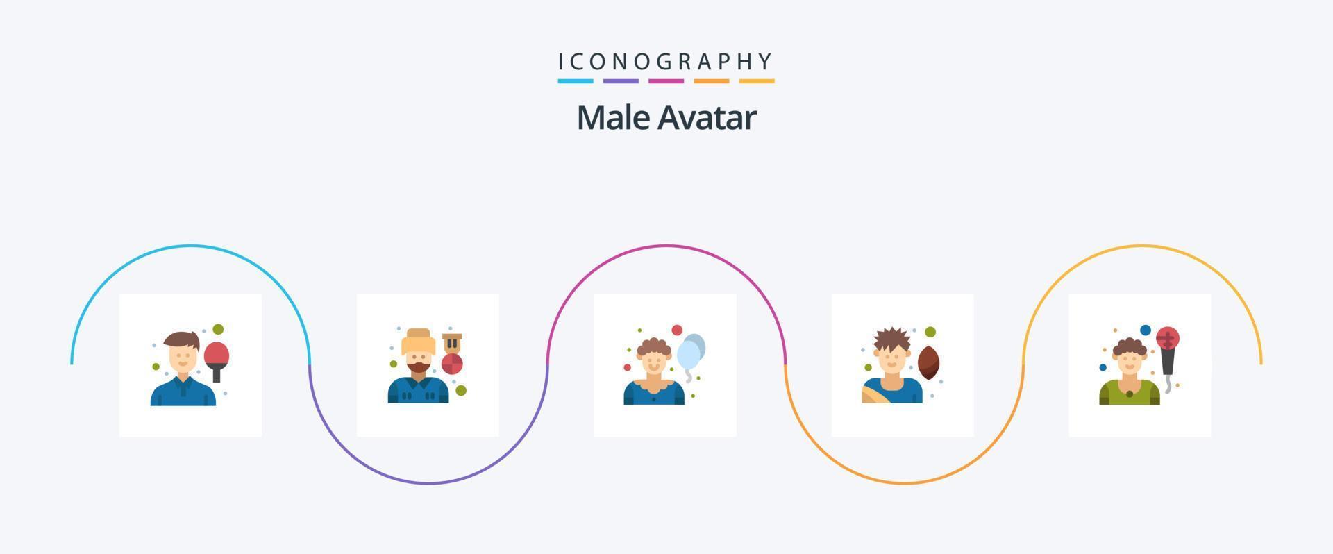 avatar masculino plano 5 paquete de iconos que incluye cantante. artista. hombre. juego. rugby pag vector