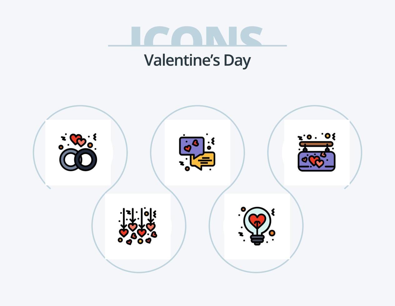 Valentines Day Line Filled Icon Pack 5 Icon Design. couple. romance. bulb. love. crown vector