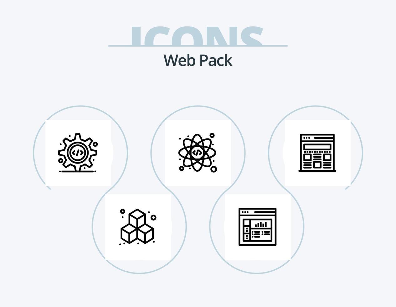 diseño de icono de paquete de icono de línea de paquete web 5. . codificación. Temporizador. átomo. engranaje vector
