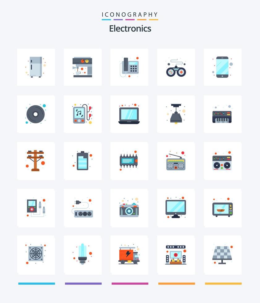 Creative Electronics 25 Flat icon pack  Such As cd. phone. telephone. mobile. game vector