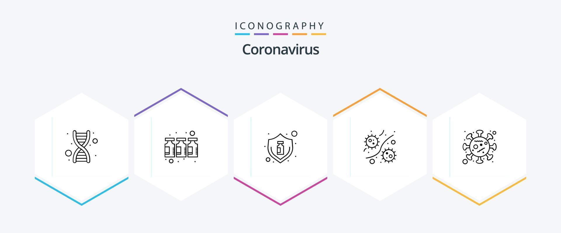 paquete de iconos de 25 líneas de coronavirus que incluye plasma. gérmenes vacuna. bacteria. virus vector