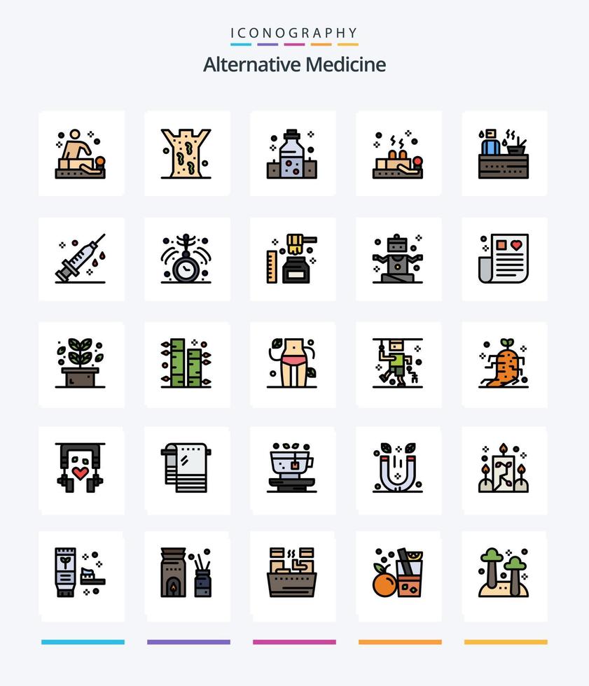 Creative Alternative Medicine 25 Line FIlled icon pack  Such As sauna. wellness. healthcare. therapy. cupping vector