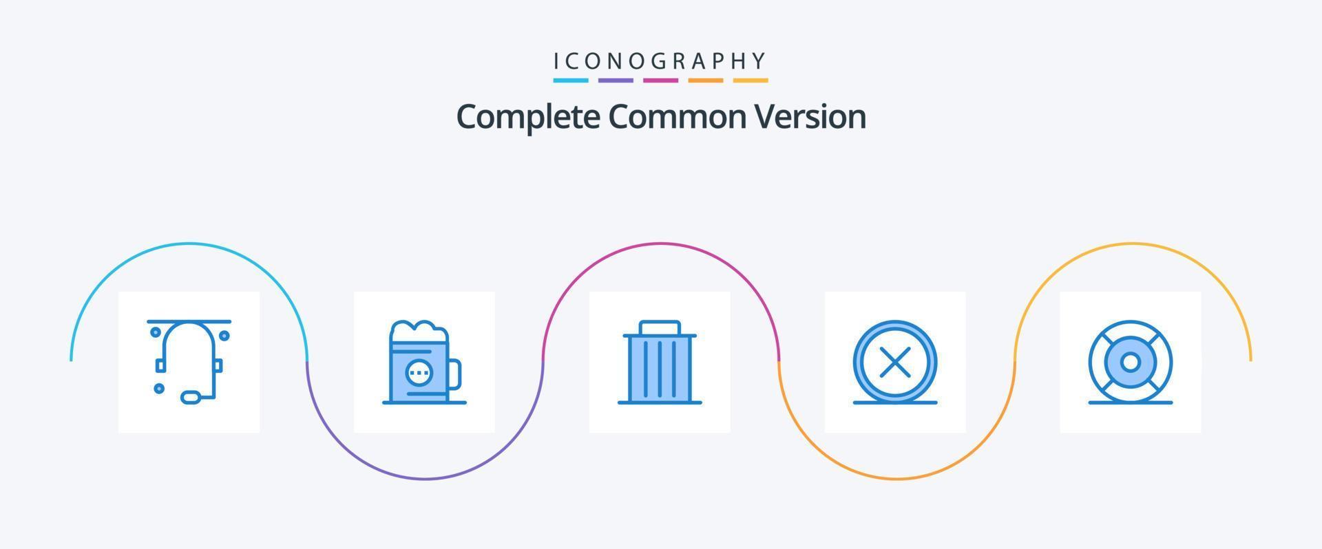 Complete Common Version Blue 5 Icon Pack Including delete. close. glass. circle. remove vector