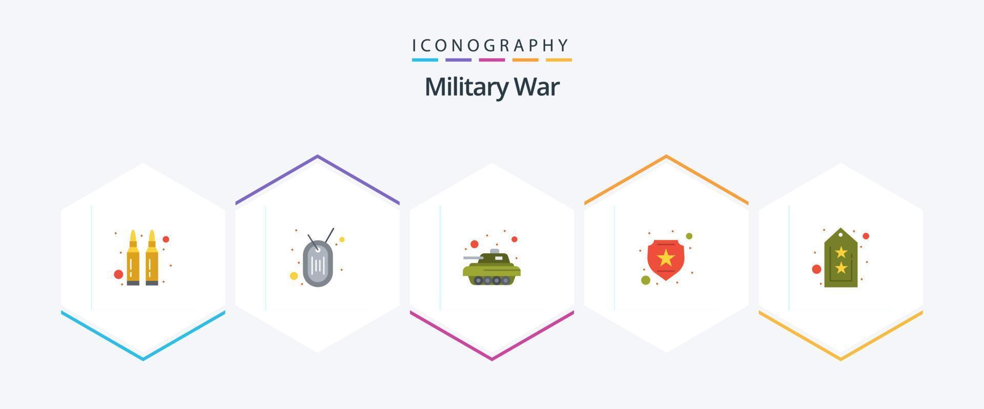 paquete de iconos planos de guerra militar 25 que incluye entrenamiento. seguridad. tanque de guerra. seguridad. militar vector