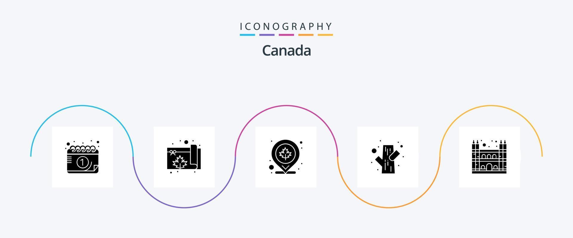 Canada Glyph 5 Icon Pack Including cathedral. wood. canada. tree. snowy vector