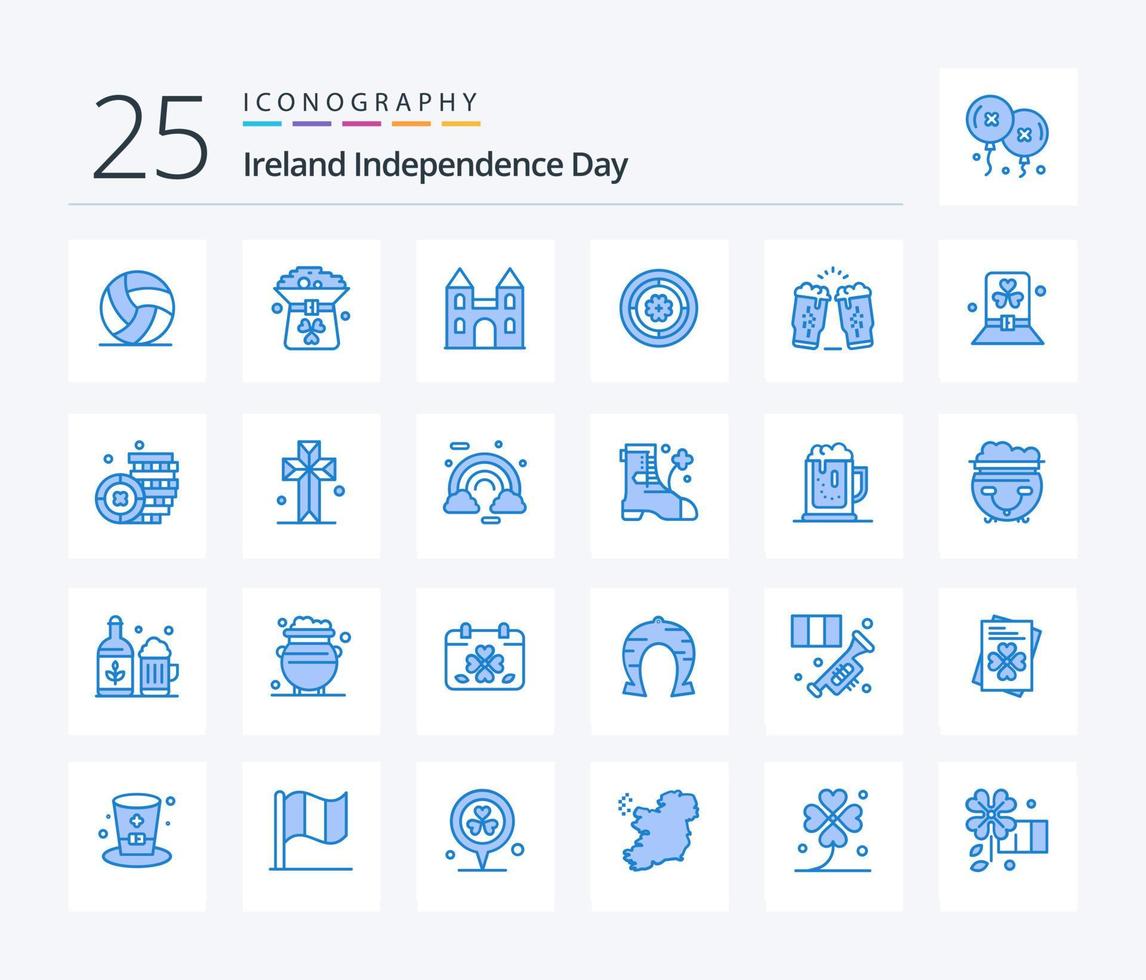 día de la independencia de irlanda 25 paquete de iconos de color azul que incluye cerveza. círculo. en primavera. cruz vector