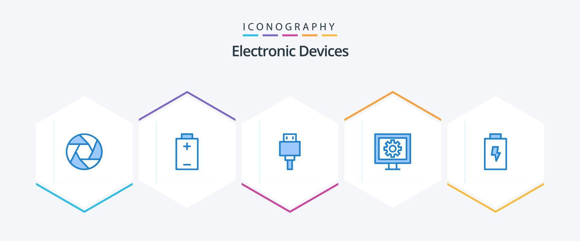 Paquete de 25 dispositivos de iconos azules que incluye electricidad. batería. archivo. mirar. entretenimiento vector