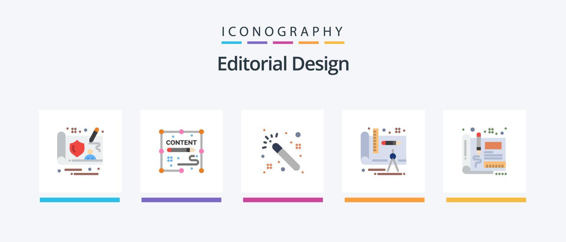 Editorial Design Flat 5 Icon Pack Including design. engineering. wizard. design. plan. Creative Icons Design vector