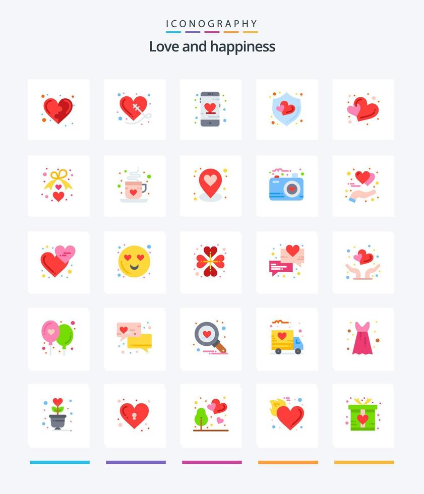 amor creativo 25 paquete de iconos planos como el amor. blindaje. de coser. proteccion. móvil vector