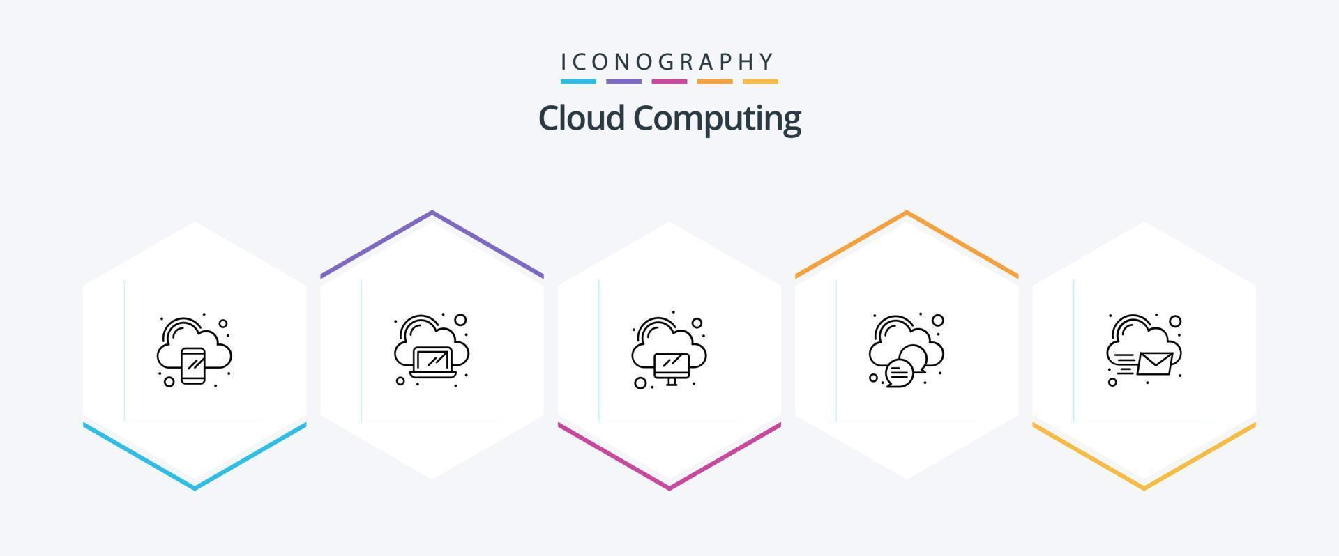 Cloud Computing 25 Line icon pack including mail. computer. message. chat vector