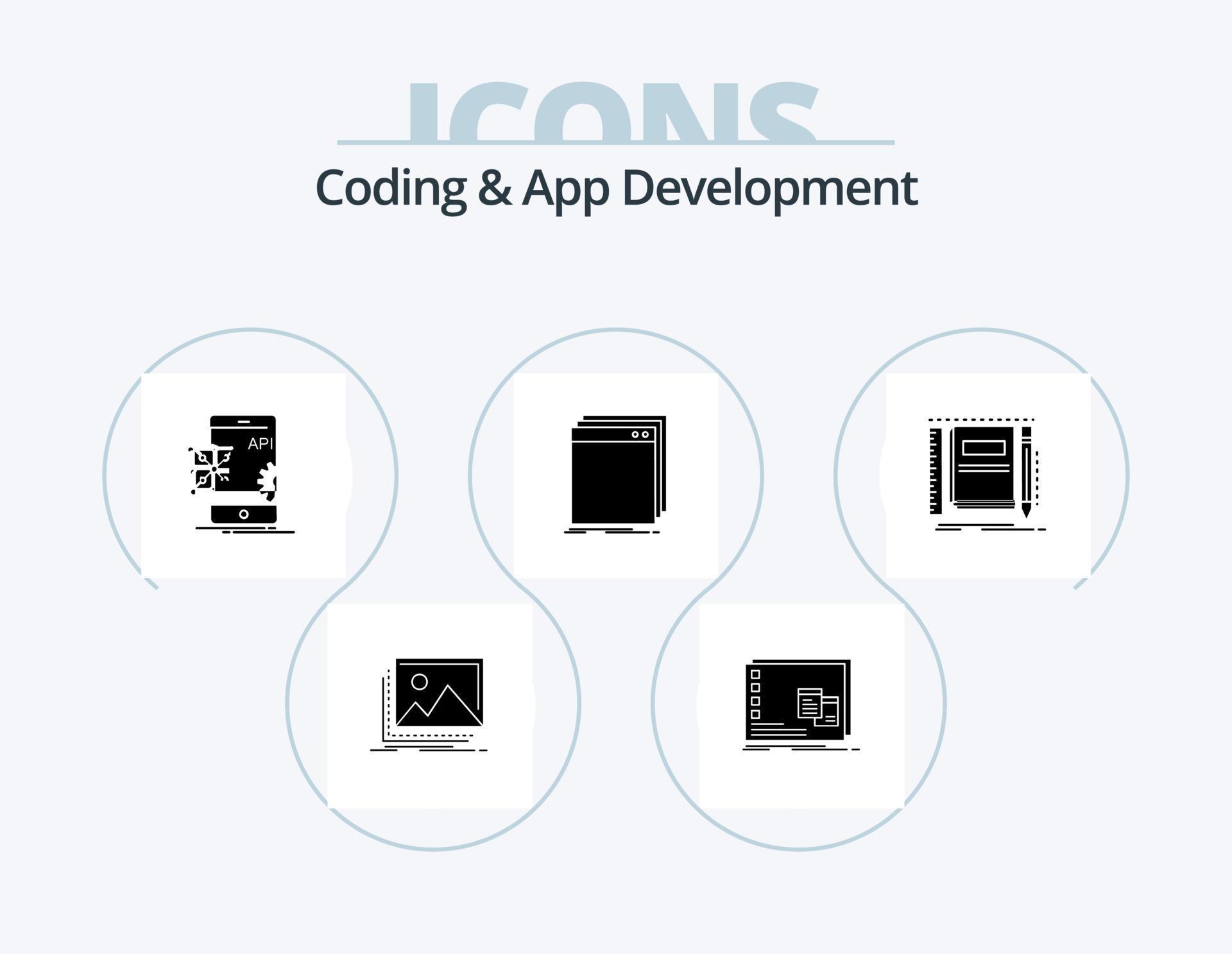 Coding And App Development Glyph Icon Pack 5 Icon Design. application ...