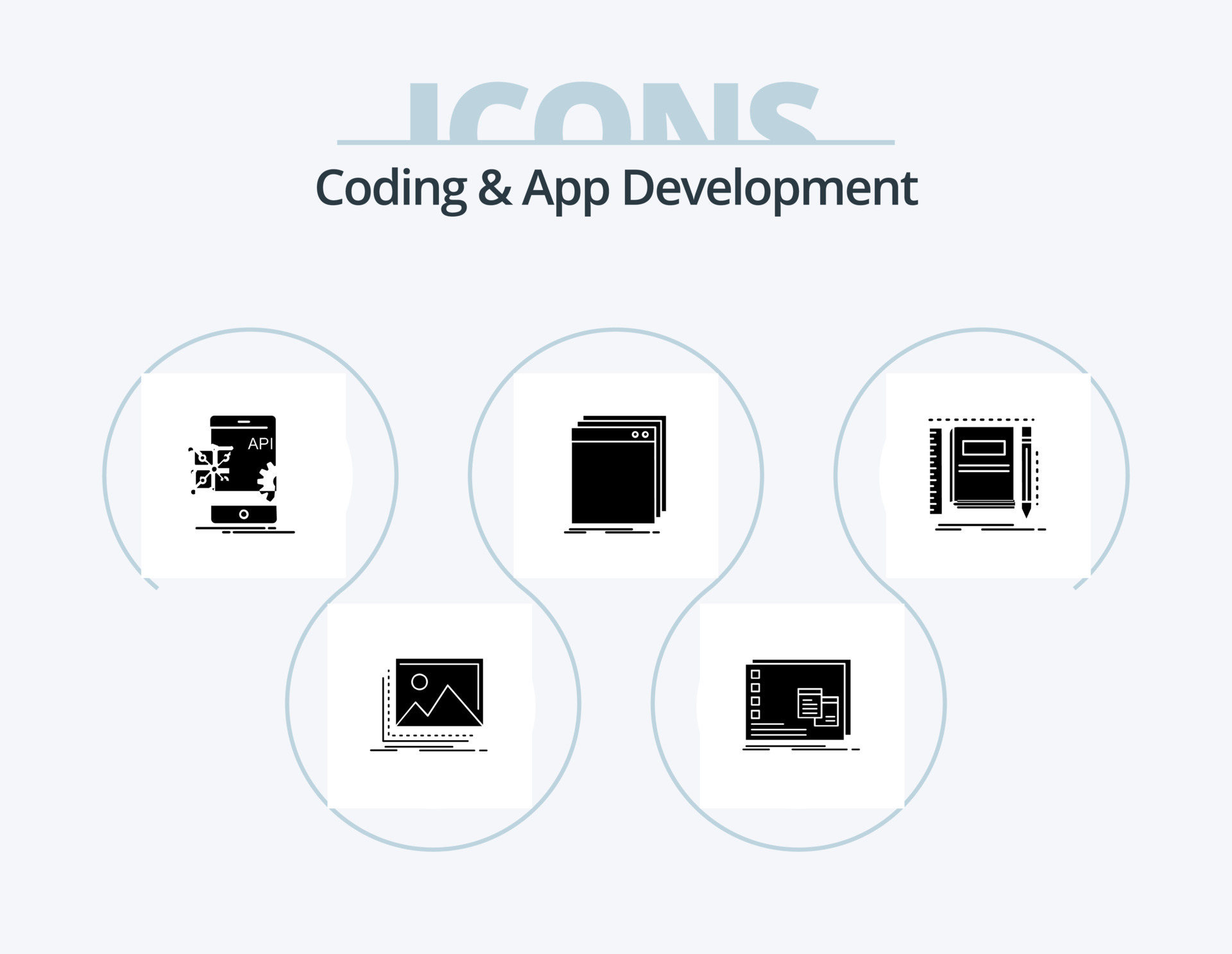 Coding and app development glyph icon pack 5 icon design application