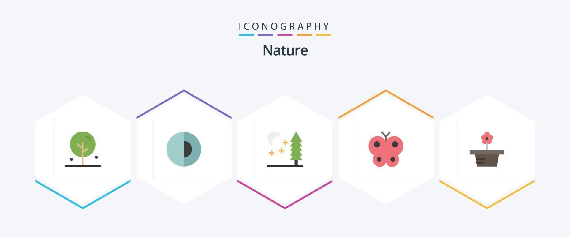 paquete de iconos planos de la naturaleza 25 que incluye maceta. flor. naturaleza. naturaleza. mariposa vector