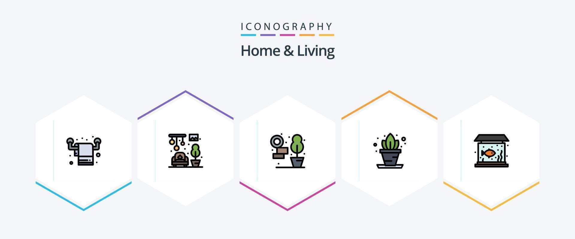 Home And Living 25 FilledLine icon pack including . fish. living. living. shelf vector