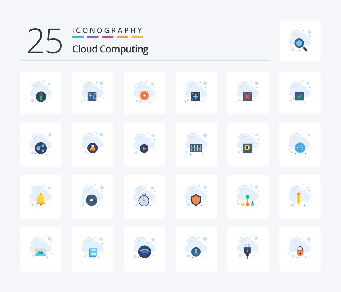 Cloud Computing 25 Flat Color icon pack including error. cloud. cloud . add vector