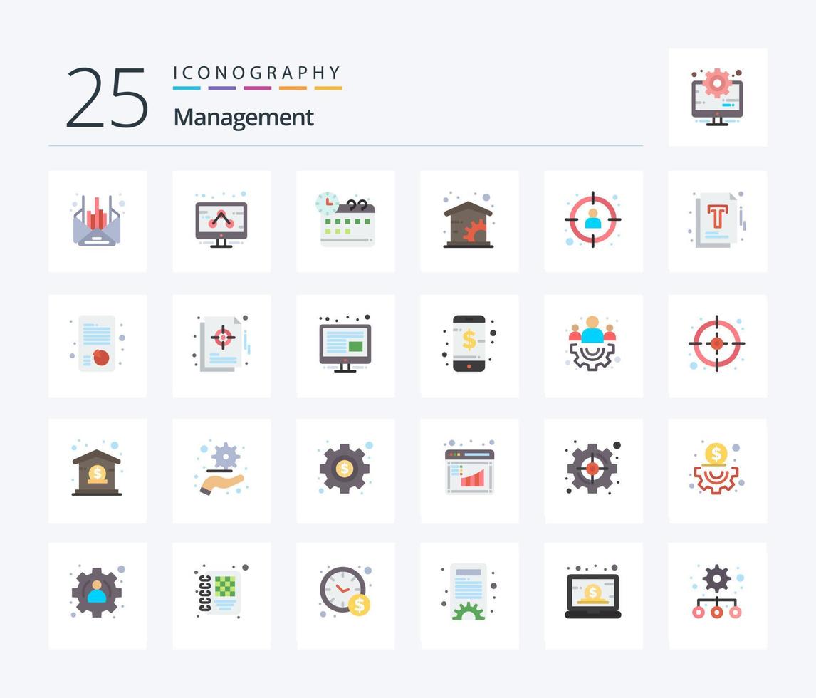 Management 25 Flat Color icon pack including goal. profile. management. manager. management vector